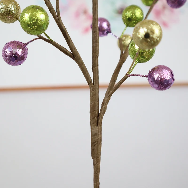 45 cm Künstliche Holly Beeren Zweige - Buntmischung Lila Gold Grün | Weihnachtsdeko für Christbaumschmuck Adventskranz Türkranz