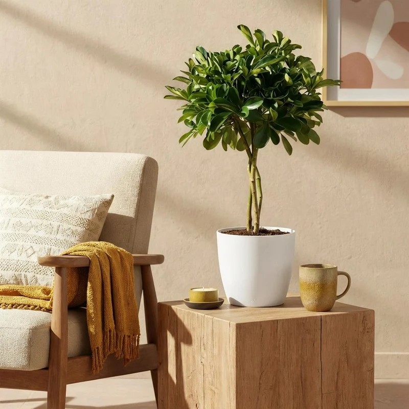 Schefflera Gold Capelle - Fingerbaum mit Potter Topf Weiß oder Grau Höhe 70-81cm