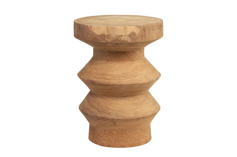 Casa Padrino Luxus Massivholz Beistelltisch / Hocker Naturfarben Ø 33 x H. 45,5 cm - Handgeschnitzter Beistelltisch aus Dimb-Holz in Form eines Schach-Turms - Luxus Möbel