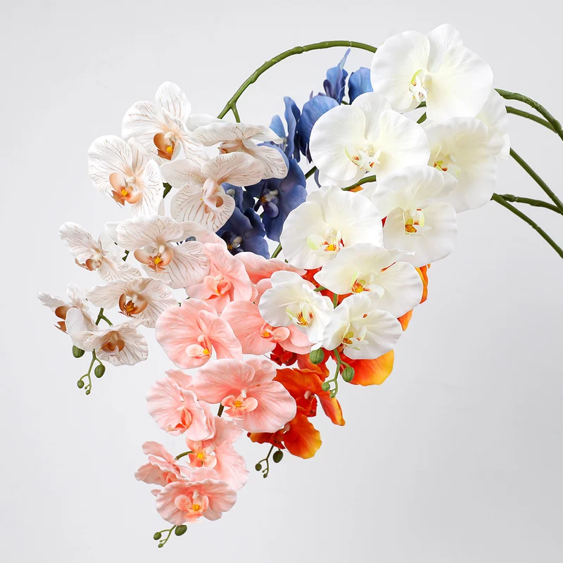 Phalaenopsis Orchidee künstlich 2er-Set, 102 cm langer Orchideenzweig mit 9 Blüten, Kunstblume für hohe Vasen, Hochzeit, Dekoration, extrem realistische Optik