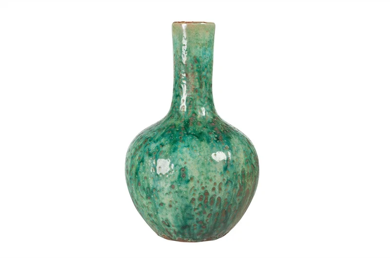 Casa Padrino Luxus Vase Grün Ø 21 x H. 32 cm - Schlanke Deko Vase aus Steingut in Grün - Luxus Deko Accessoires