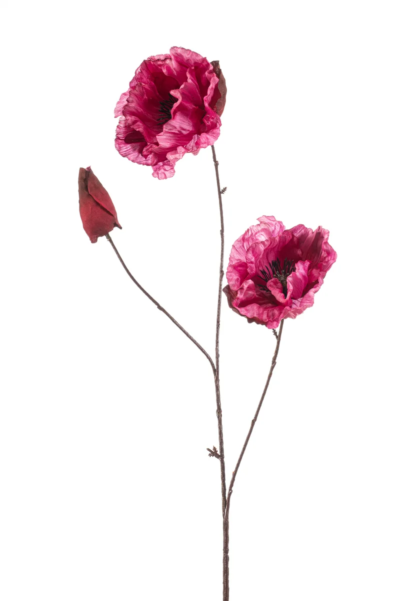 Mohnblumen künstlich 82 cm - 1 Stiel - Rosa/ Schwarz