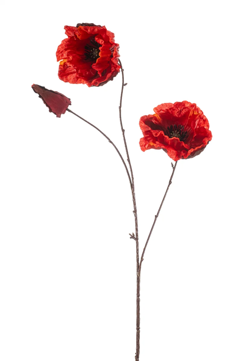 Mohnblumen künstlich 82 cm - 1 Stiel - Rot/ Schwarz