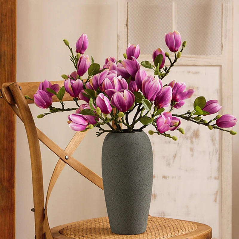 Magnolienzweig künstlich, Real Touch Magnolienknospen, 67cm, lebensechte Haptik, hochwertige Kunstblume für Vase, Frühlingsdeko, Hochzeit