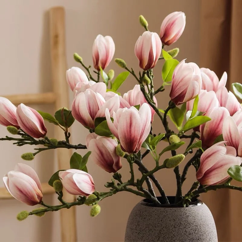 Magnolienzweig künstlich, Real Touch Magnolienknospen, 67cm, lebensechte Haptik, hochwertige Kunstblume für Vase, Frühlingsdeko, Hochzeit