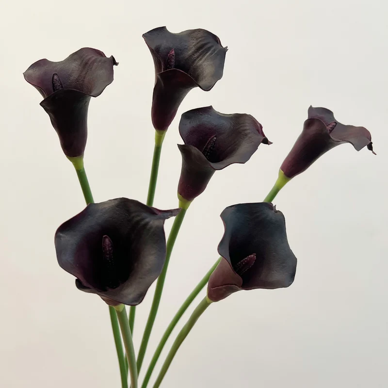6er Set Calla Lilien Kunstblumen, 66cm Real Touch, Hochwertige Calla in Schwarz-Lila, für Gothic Deko, Halloween, Vase & elegante Arrangements