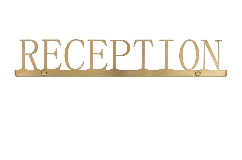 Casa Padrino Luxus Deko Objekt Gold 35,4 x 1,1 x H. 6 cm - Edelstahl Schriftzug Reception in gebürsteter Goldoptik - Luxus Deko Accessoires