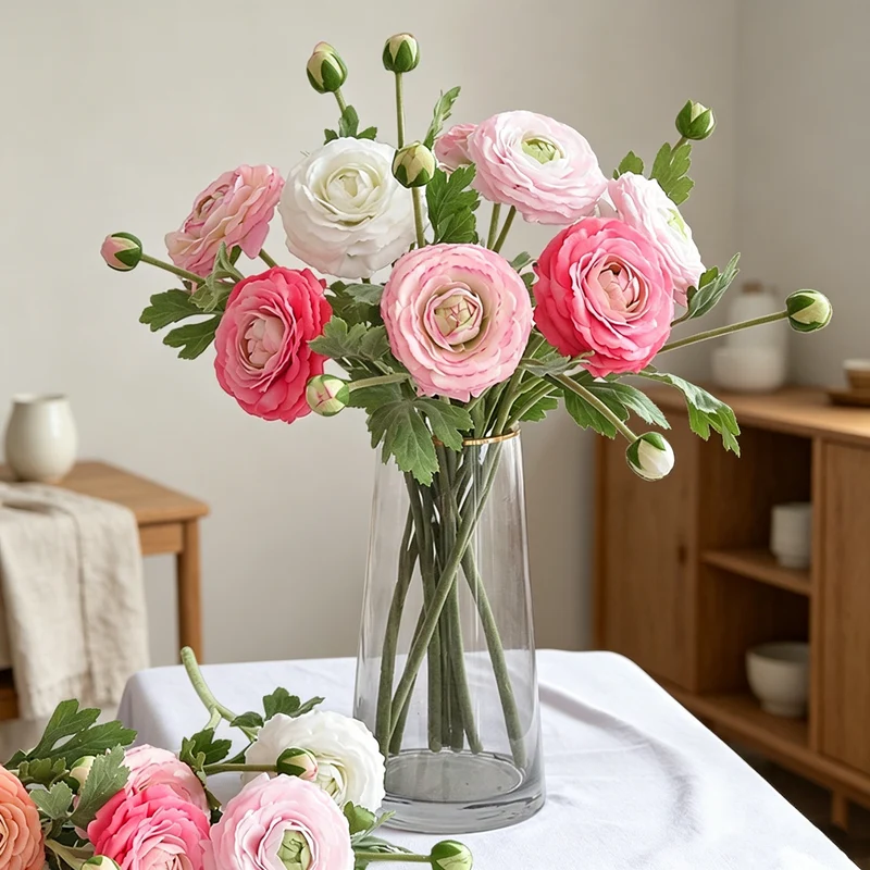 Ranunkel-Kunstblume mit Real-Touch – 48 cm, flexibler Stiel – täuschend echte Premium-Blüte für Vase & Hochzeitsdeko