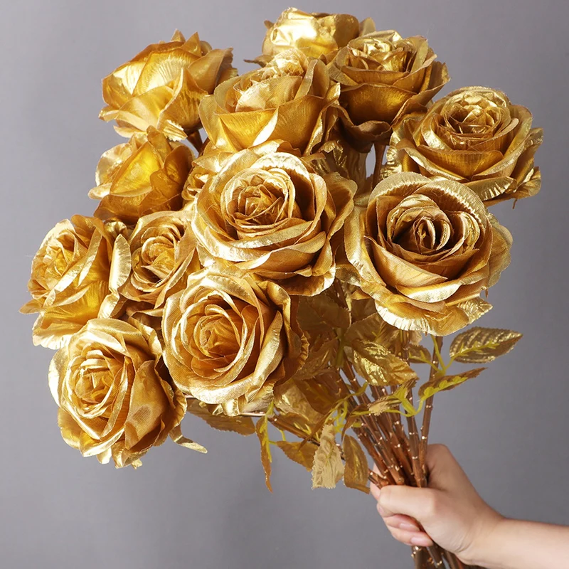 50 cm künstliche goldene Rosen für Hochzeitsdekoration, Feierlichkeiten & Feste, Hausdekoration sowie Geschäftsräume