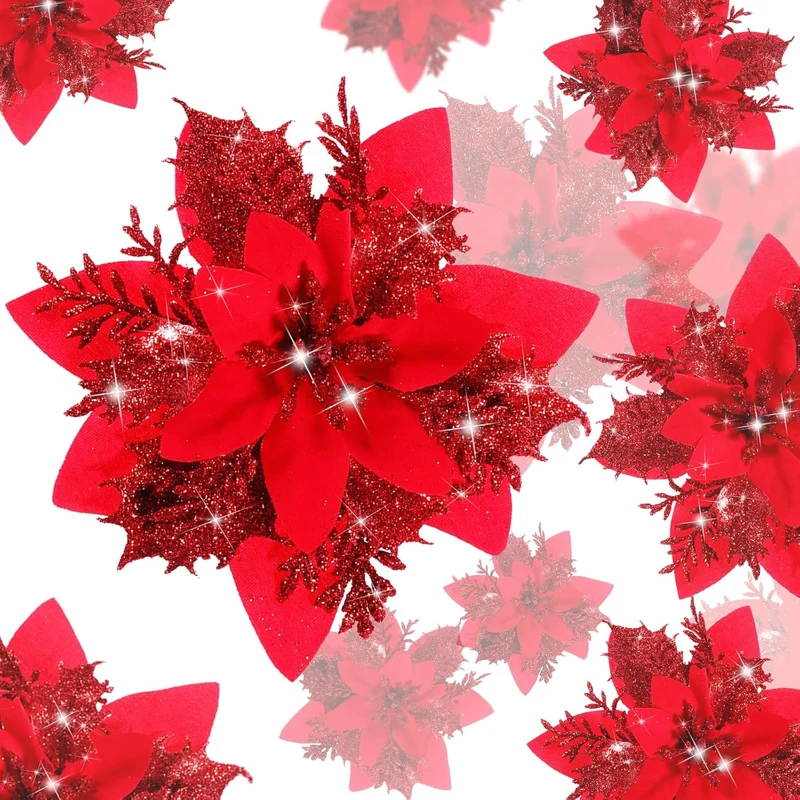 18 Stück Künstliche Poinsettien mit Klammern – Weihnachtsdekoration