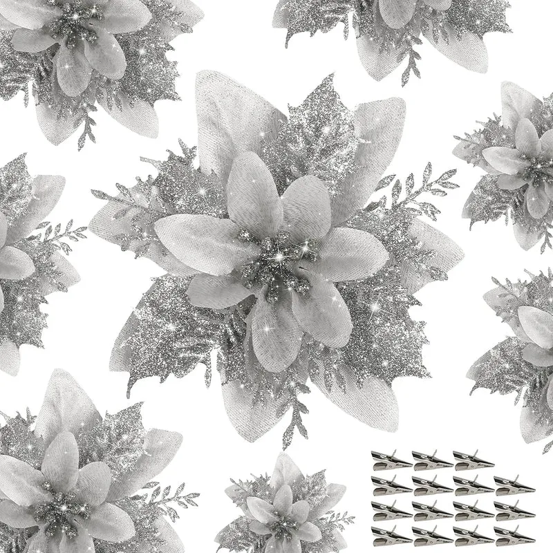 18 Stück Künstliche Poinsettien mit Klammern – Weihnachtsdekoration