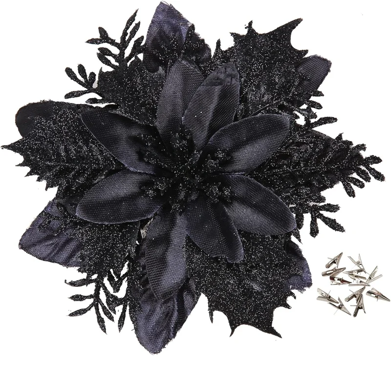 18 Stück Künstliche Poinsettien mit Klammern – Weihnachtsdekoration