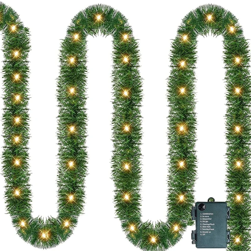 Weihnachtsgirlande mit Beleuchtung 10m 100 LEDs Beleuchtet Innen Außen Grün Weihnachtsdeko Weihnachten Deko Girlande Tannengirlande Warmweiß