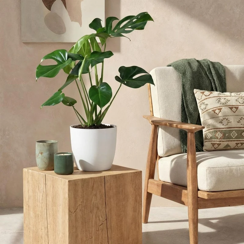 Monstera Deliciosa - 1 Pflanze - mit Potter Weiß oder Grau - Topf 21cm - Höhe 70-80cm