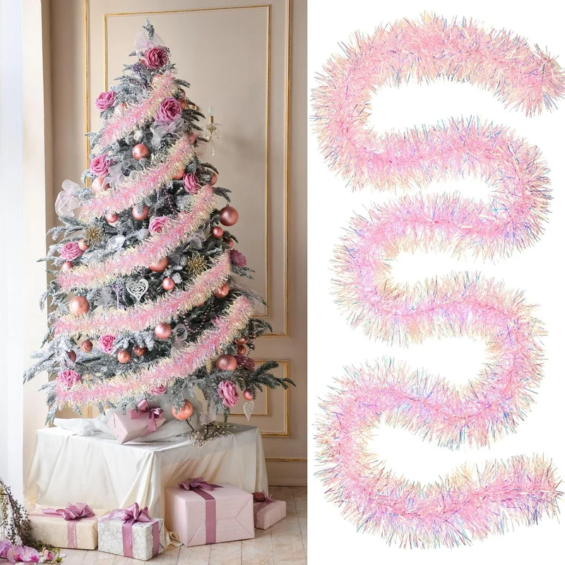 Rosa-Tinsel-Girlande für Weihnachtsbaumdekorationen, Hochzeits- und Geburtstagsfeierbedarf