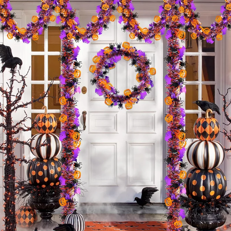 2 m lange Halloween-Glitzer-Girlande mit Lametta – Perfekt für Halloween-Party-Dekoration