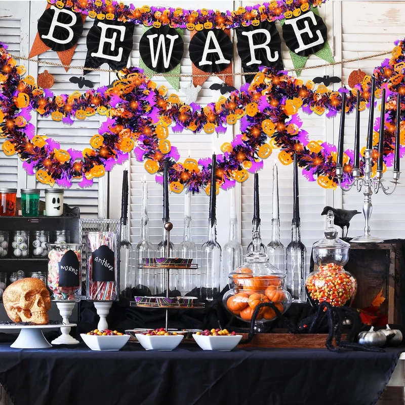 2 m lange Halloween-Glitzer-Girlande mit Lametta – Perfekt für Halloween-Party-Dekoration