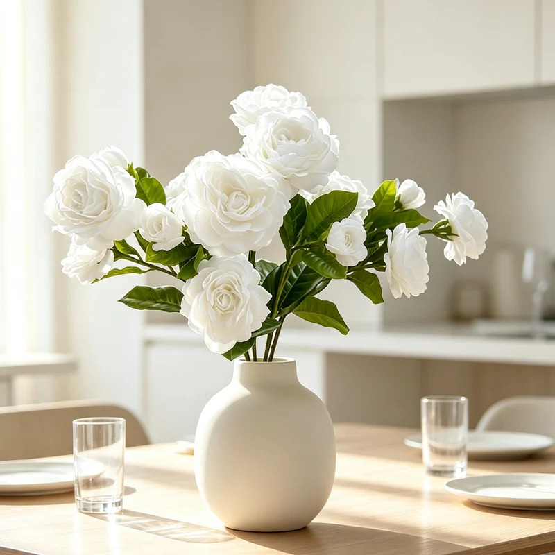 Real Touch Weiße Gardenie Kunstblume, 56 cm Hoch, 2 Blüten, Perfekt für Hochzeit und Taufe Deko