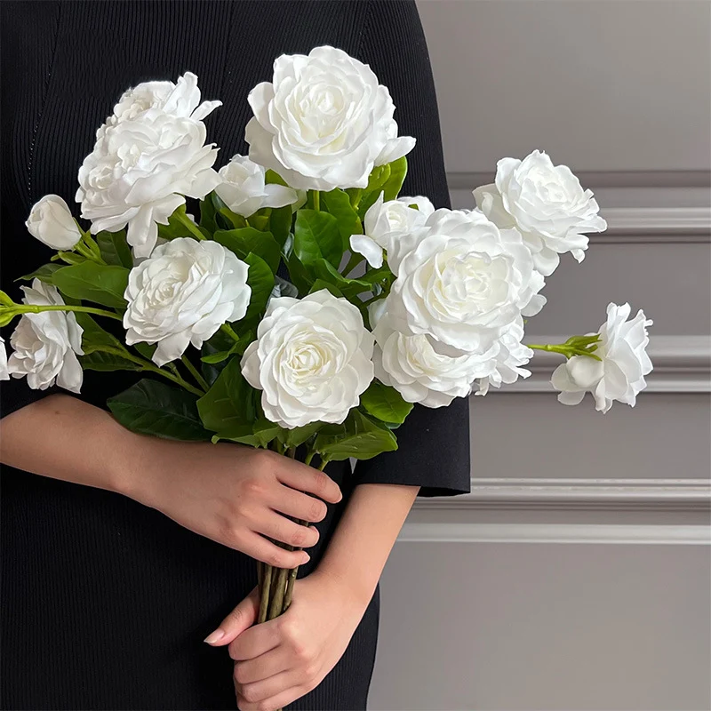 Real Touch Weiße Gardenie Kunstblume, 56 cm Hoch, 2 Blüten, Perfekt für Hochzeit und Taufe Deko