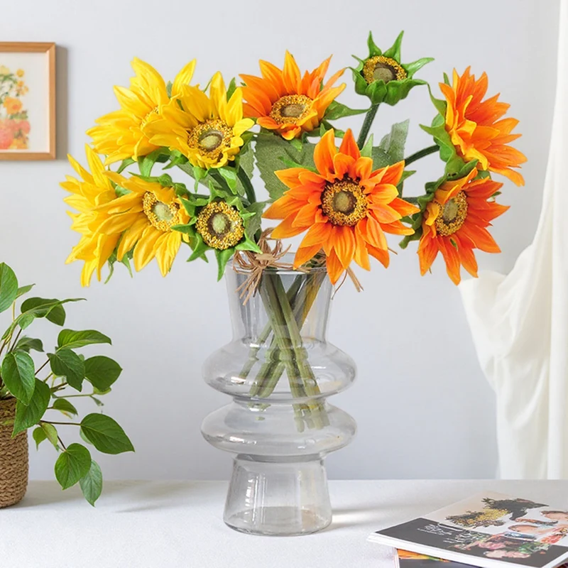 Real-Touch Künstliche Sonnenblumen – 5 Stück Set mit Knospe, 33 cm, als Tischdeko für Hochzeit & Herbst, wasserabweisend & UV-beständig