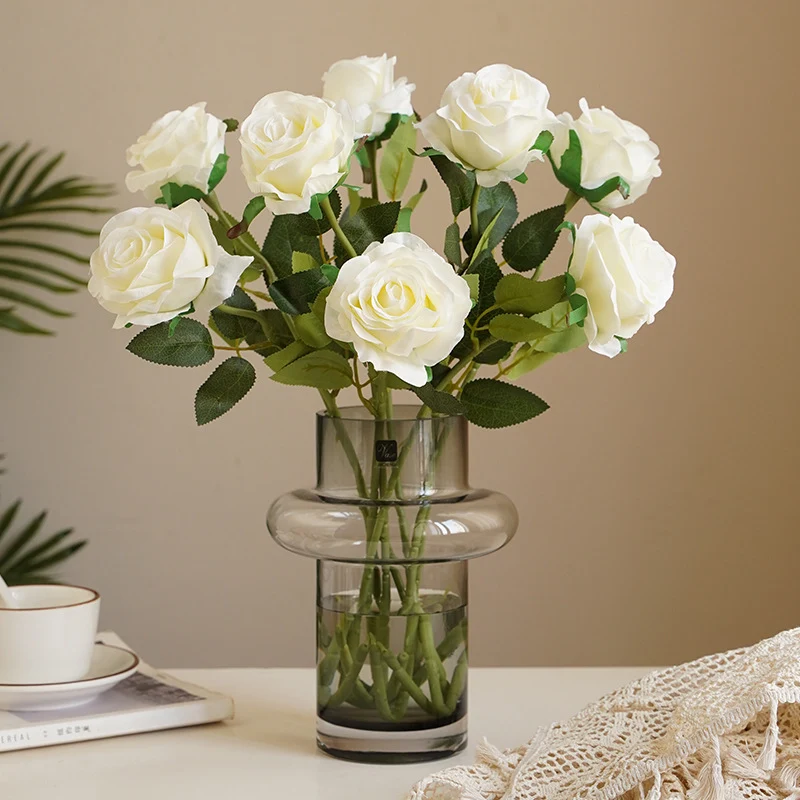 12 Dunkelrote Kunst-Rosen 50cm - Langstielige Brautsträuße für Hochzeit & Heiratsantrag