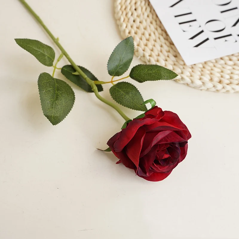 12 Dunkelrote Kunst-Rosen 50cm - Langstielige Brautsträuße für Hochzeit & Heiratsantrag