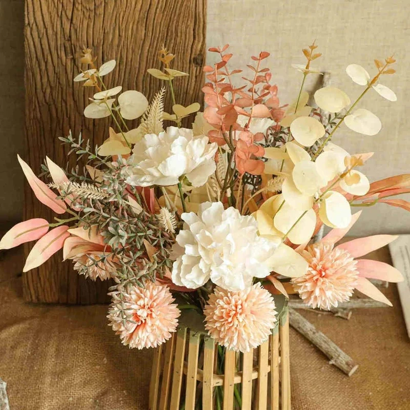 44cm Champagner Kunstblumen Künstliche Pflanzen Blumen Deko Hortensien Seide Blumenarrangements für Zuhause Blumenstrauß Hochzeit Garten Festival Dekor