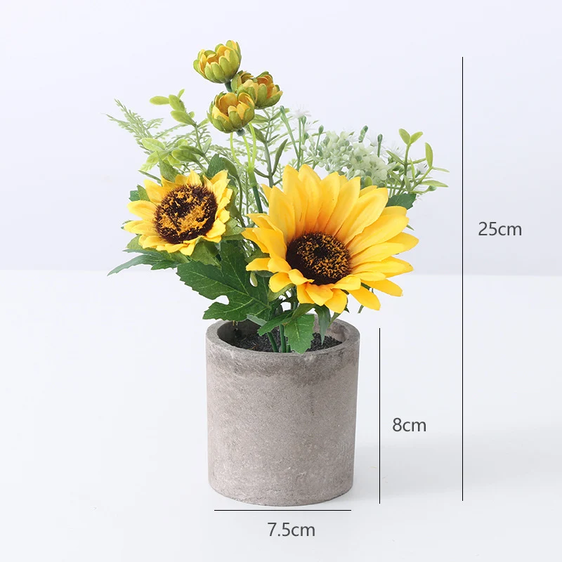 25 cm künstliche Sonnenblumen im Topf – Gelbe Kunstblumen für Heim, Badezimmer, Küche