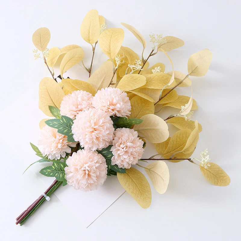 47 cm Künstlicher Blumenstrauß mit Ball Mums Mixed & Eukalyptus – Für Herbst-Winter-Dekoration