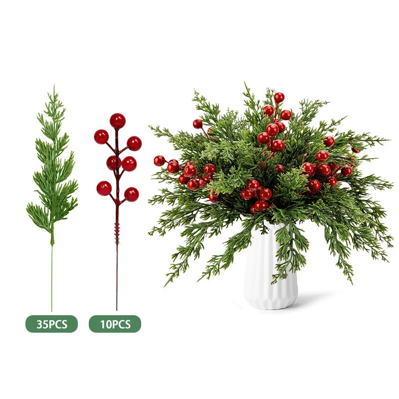 Künstliche Rote Beerenstängel & Weihnachts-Tannennadeln – DIY-Deko für Weihnachtsgirlanden, Kränze & Blumenarrangement