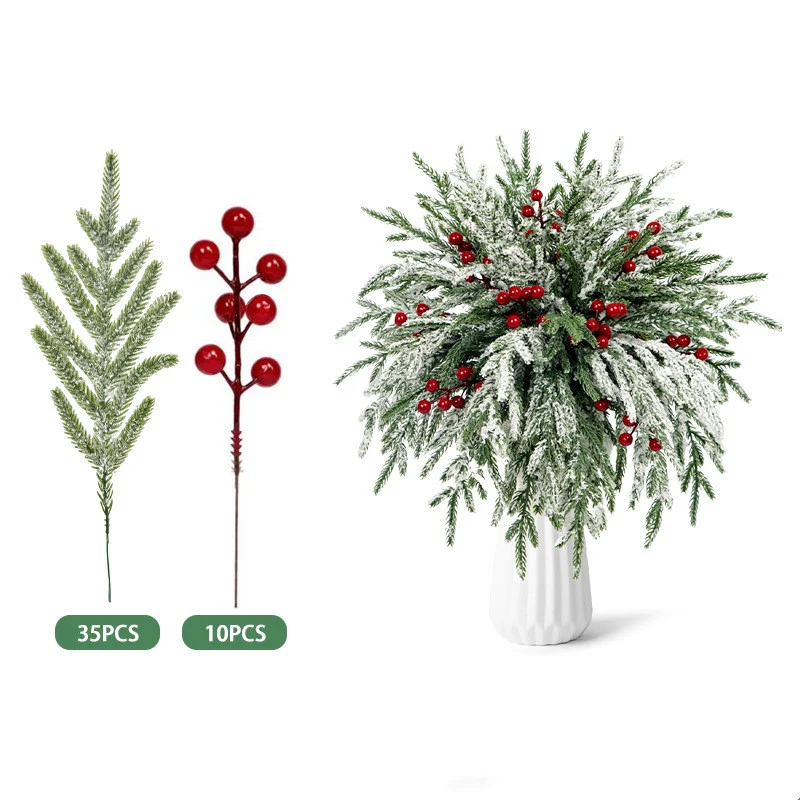 Künstliche Rote Beerenstängel & Weihnachts-Tannennadeln – DIY-Deko für Weihnachtsgirlanden, Kränze & Blumenarrangement