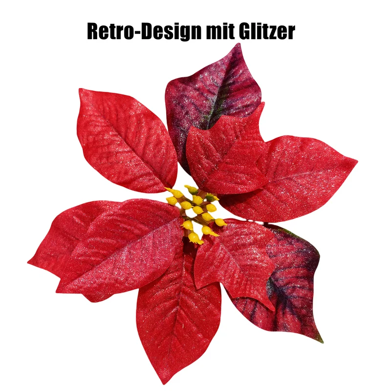 65 cm Große Künstliche Glitzer-Retro-Poinsettie – Weihnachtsdekoration
