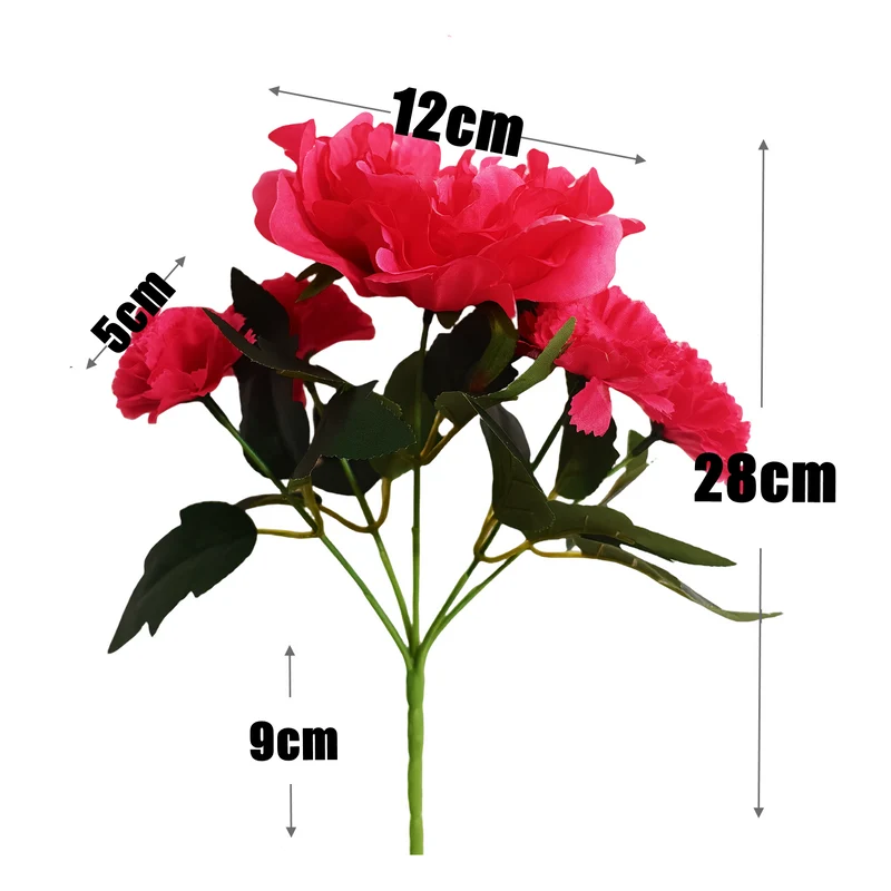 28 cm künstlicher Fuchsia-Mischblumen-Strauchstrauß mit Pfingstrosen und Nelken