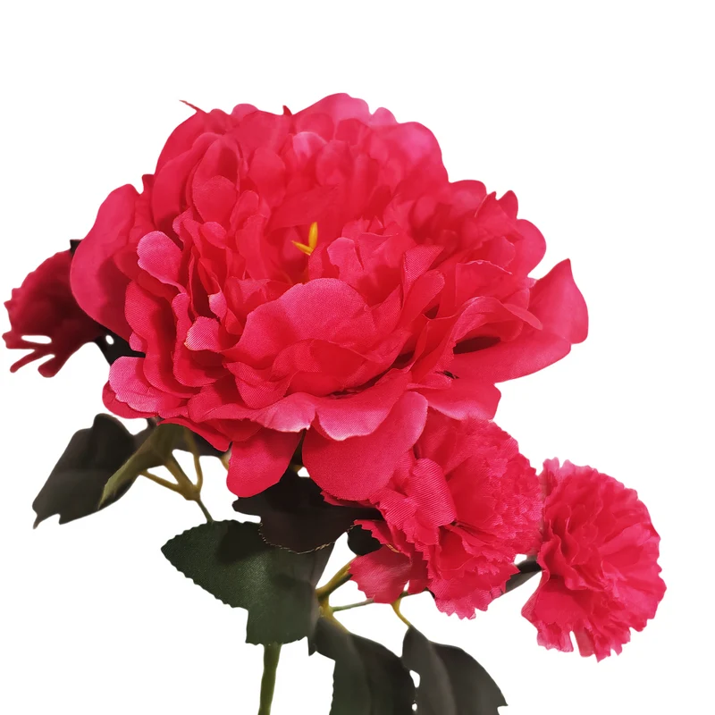 28 cm künstlicher Fuchsia-Mischblumen-Strauchstrauß mit Pfingstrosen und Nelken