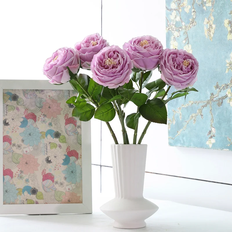 Künstliche Rosen mit Realistischem Griff & Feuchtem Finish - 44 cm Stiele mit Ästen, Blumen Dekoration, Wohnaccessoires, Dauerhafte Blumen Arrangement