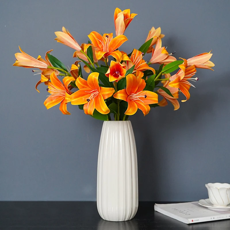 57 cm künstliche Tigerlilien mit echtem Touch – Blumenstrauß aus künstlichen Blumen, Tischzentren-Arrangements für Hochzeiten, zu Hause, Parties, Gärten und Büros als Dekoration