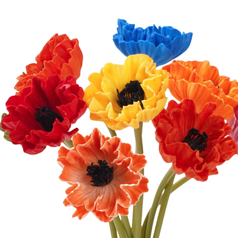12 Stück 34 cm lange künstliche Mohnblumenstängel aus PU – mit echthaftem Touch