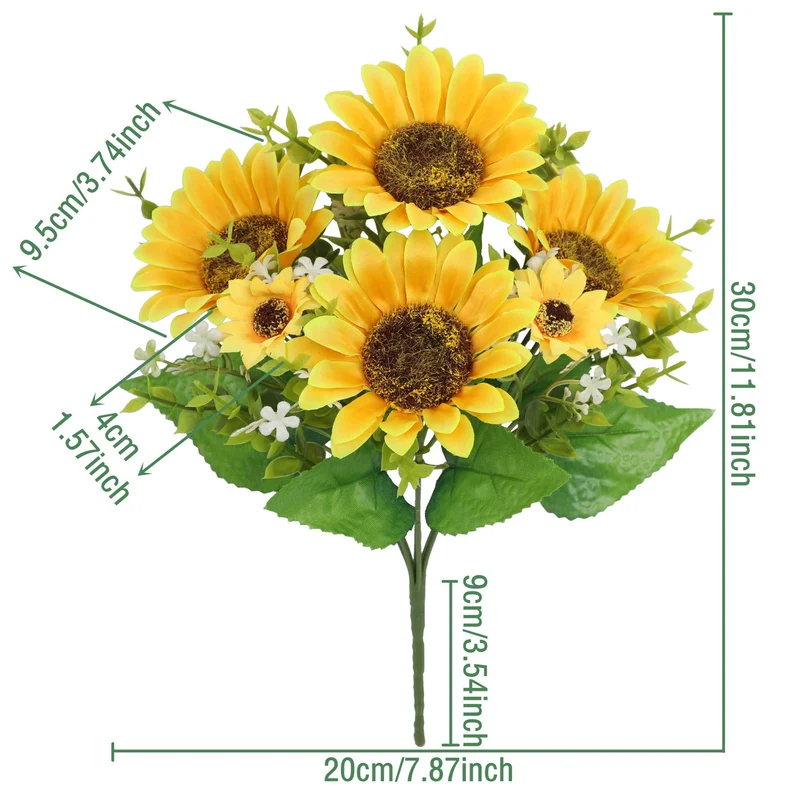 9 Bündel künstliche Sonnenblumen – UV-beständige künstliche Blumen für Zuhause, Vorhalle, Terrasse, Balkon, Garten, Hochzeit, Party und Büro