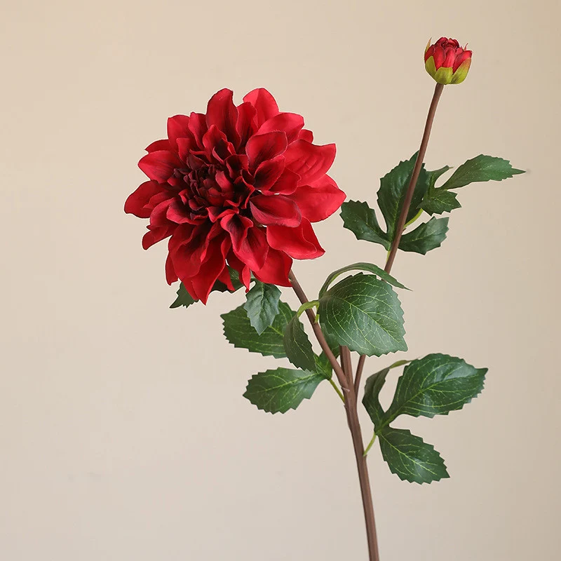 73 cm Künstliche einzelne Zweig-Dahlien mit zwei Blütenköpfen und feuchtem Griff
