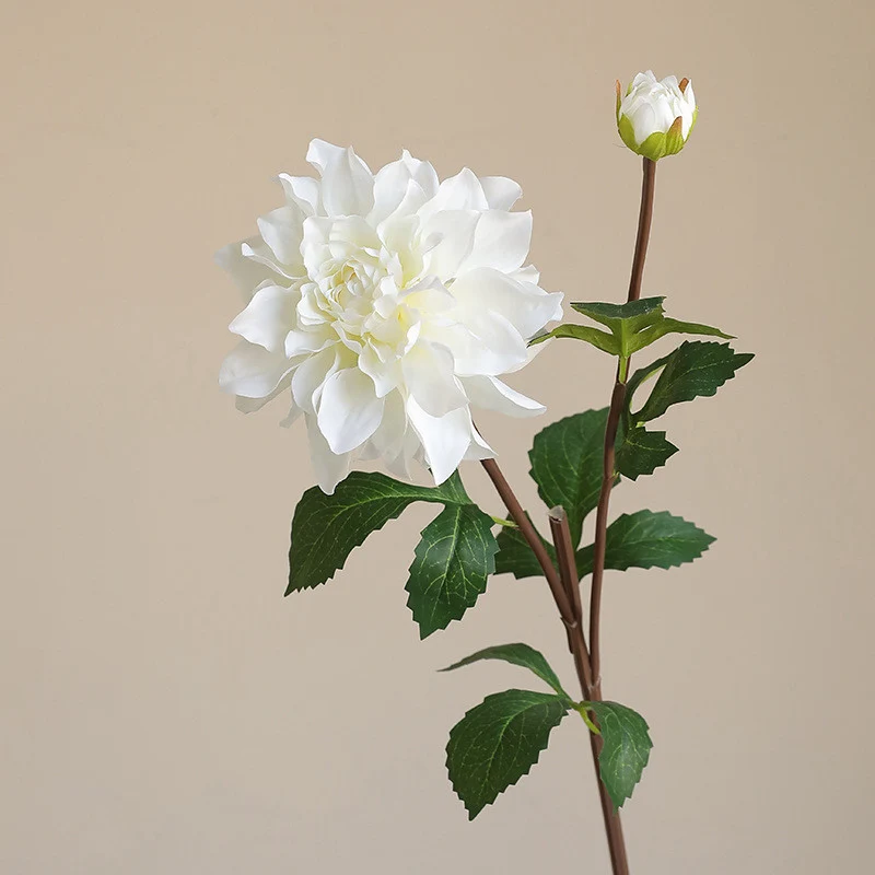 73 cm Künstliche einzelne Zweig-Dahlien mit zwei Blütenköpfen und feuchtem Griff