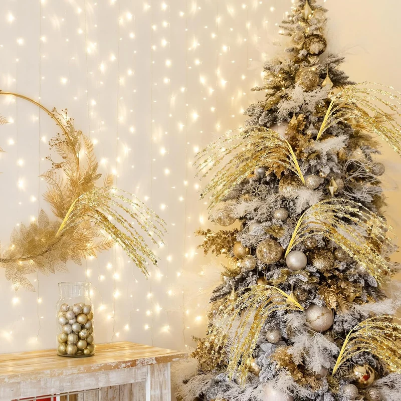 53 cm Glitzernde Weihnachtsbaum-Picks und -Sprays sowie Glitzer-Strasszweige