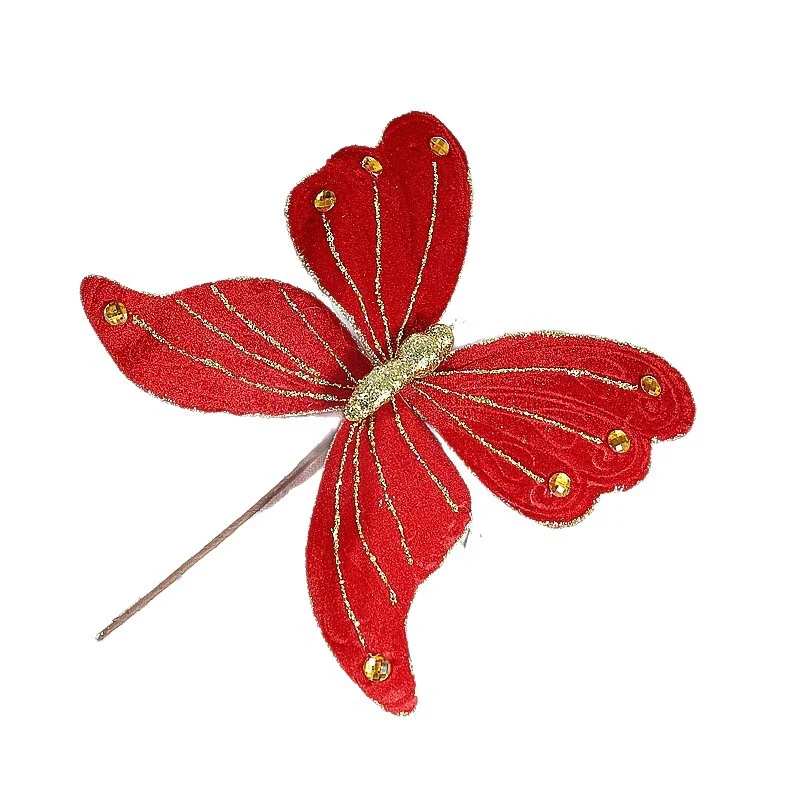 25 cm Glitzernde Weihnachts-Schmetterlingsstiele für Weihnachts- & Neujahrsdekoration – passend für Weihnachtsbäume & Kränze