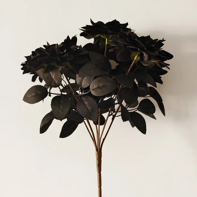 35 cm Künstliche Schwarze Dahlienbusch Halloween-Dekoration für Haus Tischplatte & Party-Zentrale