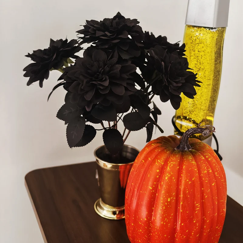 35 cm Künstliche Schwarze Dahlienbusch Halloween-Dekoration für Haus Tischplatte & Party-Zentrale