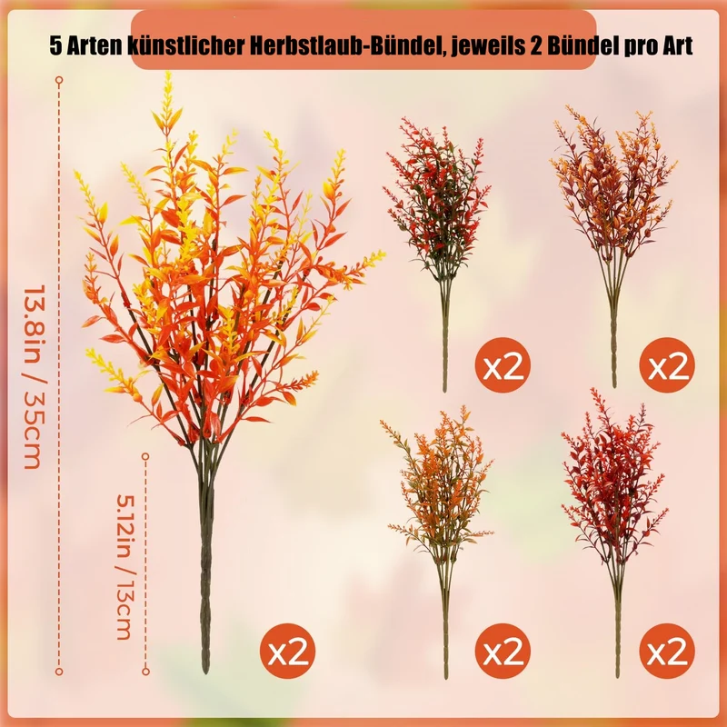 10er-Set Kunstblumen Herbstdeko – für Innen & Außen, Balkon & Garten