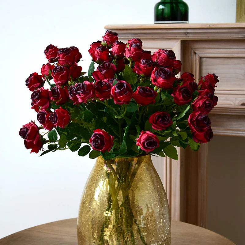 43 cm Lebensechte künstliche Mini-Rosen mit verbrannten Rändern: Heim- & Hochzeitsdekoration & DIY