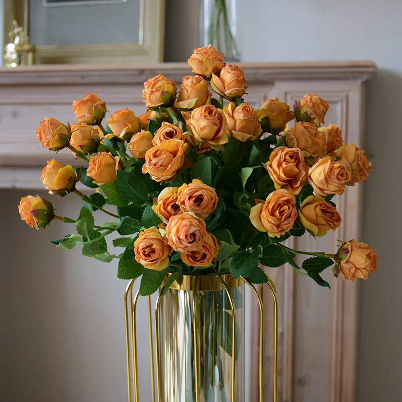 43 cm Lebensechte künstliche Mini-Rosen mit verbrannten Rändern: Heim- & Hochzeitsdekoration & DIY