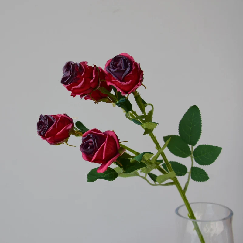 43 cm Lebensechte künstliche Mini-Rosen mit verbrannten Rändern: Heim- & Hochzeitsdekoration & DIY