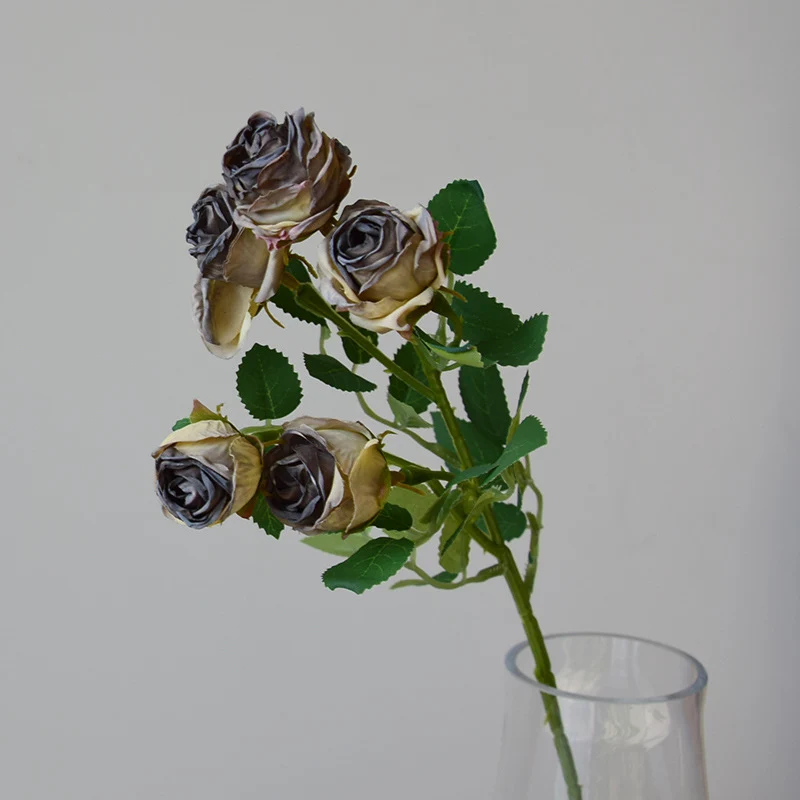 43 cm Lebensechte künstliche Mini-Rosen mit verbrannten Rändern: Heim- & Hochzeitsdekoration & DIY