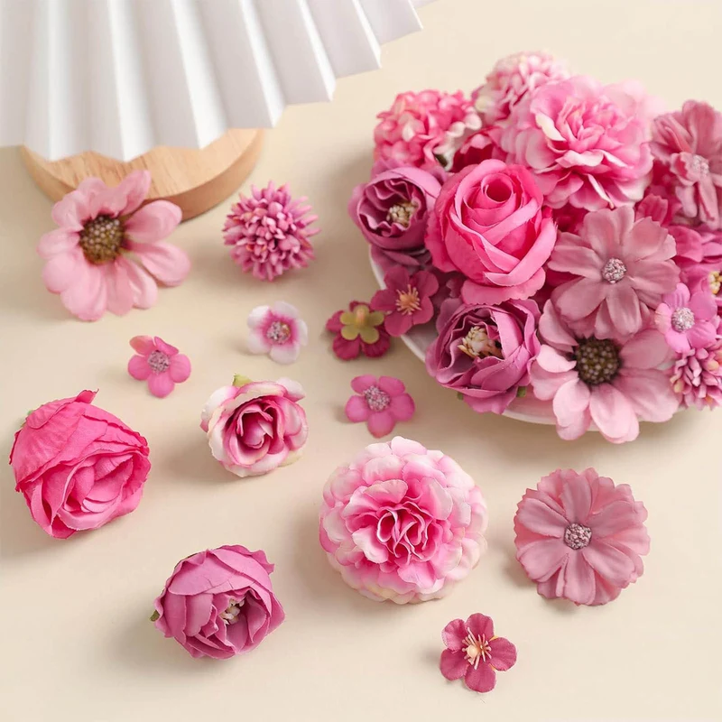80 Stück Kunstblumen Zum Basteln, 2.5cm~5cm Blumen Deko Kunstblumen Blumenköpfe Können für Haarschmuck, Kleidung
